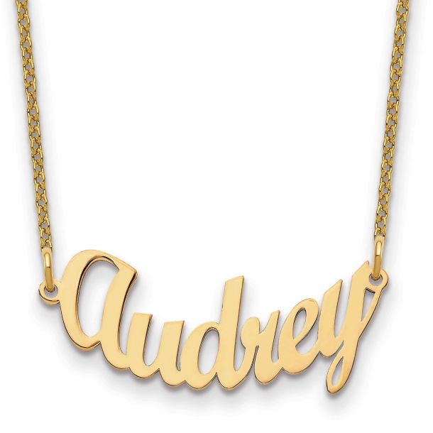 Personalized Cursive Double Name Plate Pendant with Heart Underline and Genuine Diamond 10K Gold / Yellow Gold