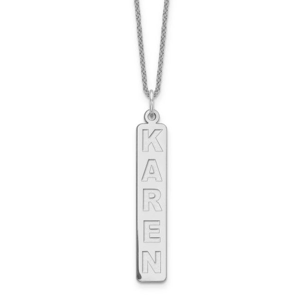 Personalized Engraved Block Font Vertical Bar Pendant Necklace REEDS Jewelers