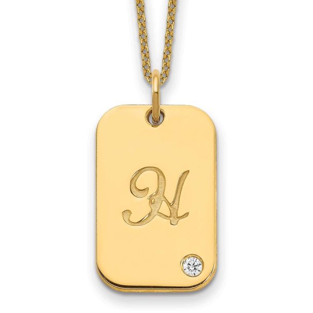 Personalized Engraved Initial Diamond Accent Dog Tag Pendant Necklace