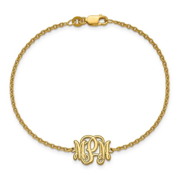 Monogram Bracelet or Anklet with Double Chain (Order Any Initials) - 10K, 14K, 18K Solid Gold or Sterling Silver w/Yellow, Rose, White Gold