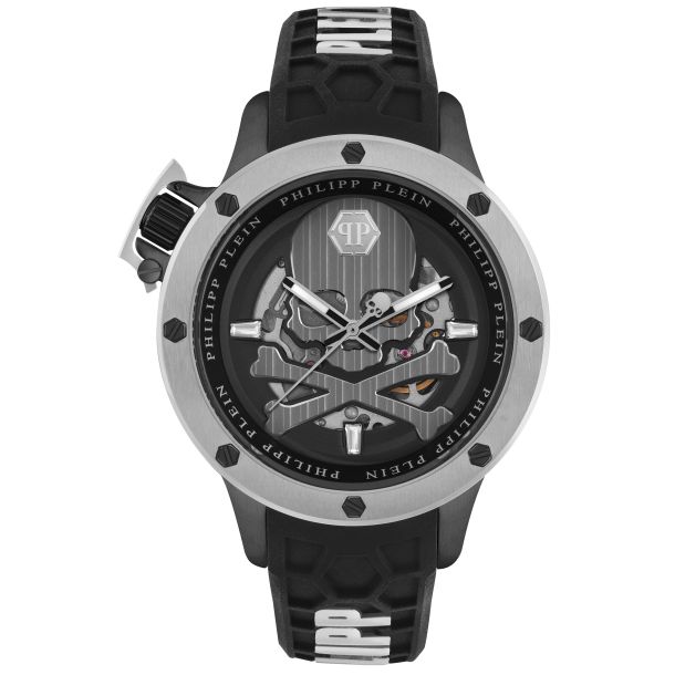 and PWUAA0523 Silicone 46mm REEDS Strap | Philipp Rich Accent | Watch Jewelers | Plein Black Crystal