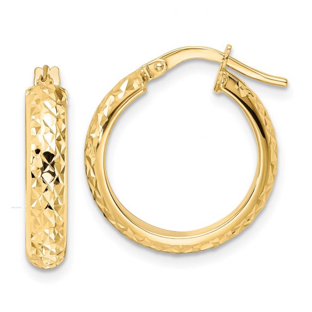 Polished Yellow Gold DiamondCut Hoop Earrings REEDS Jewelers