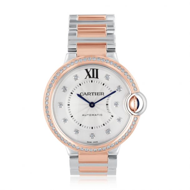 Previously Owned Ballon Bleu de Cartier Rose Gold and Stainless Steel Diamond Watch WE902078 36mm