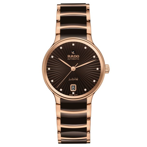 Rado Centrix Automatic Diamonds Brown Dial Rose Gold Tone and Ceramic Watch 35mm R30037732