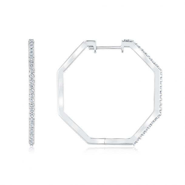 1 4ctw Diamond Sterling Silver Octagon Hoop Earrings REEDS Jewelers