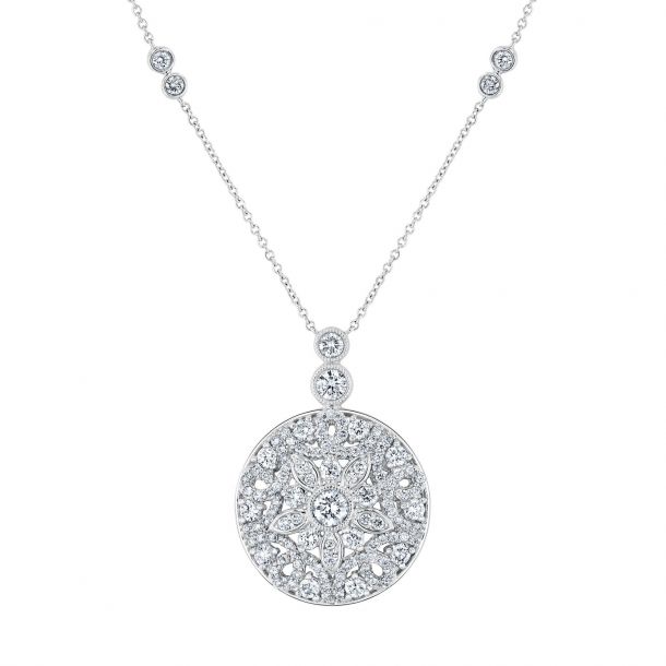 1 1/2ctw Diamond Medallion White Gold Pendant Necklace - Vintage