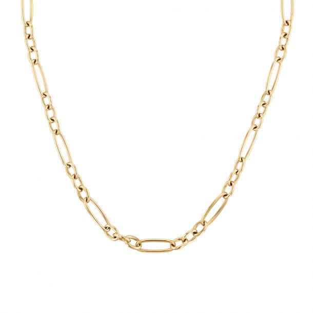 18K YELLOW DESIGNER GOLD ALTERNATING ROUND AND OVAL LINK CHAIN NECKLACE