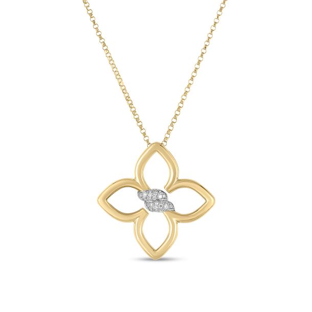 Star Flower Blossom Diamond Pendant Necklace Gold Medium Star