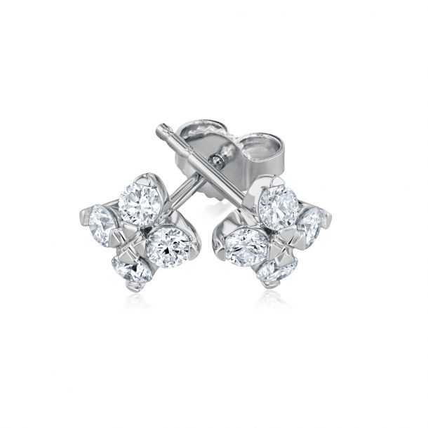 Roberto Coin Love In Verona 1 2ctw Diamond Flower White Gold Small Stud Earrings REEDS Jewelers