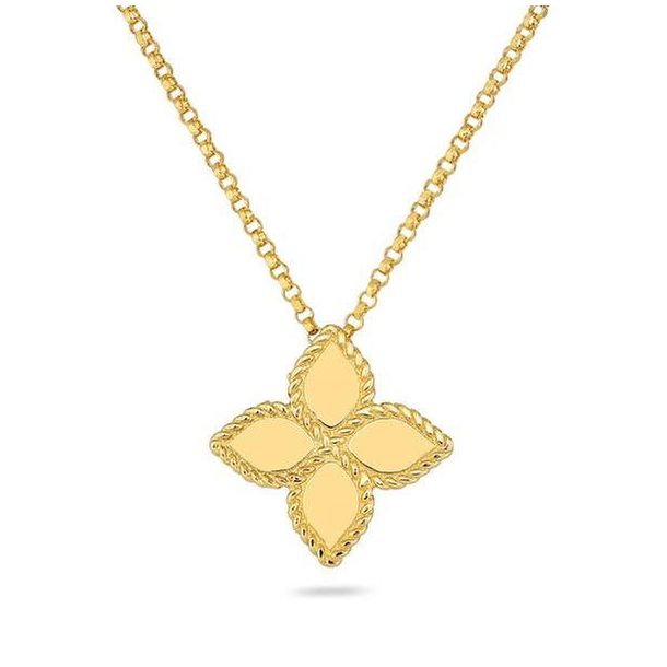 Diamond Accent Rose Flower Pendant 18 Necklace in Gold Plate - Gold