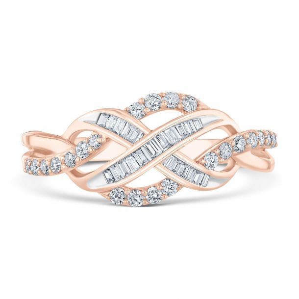 Reeds Women s Rose Gold Round and Baguette Diamond Infinity Ring 1 3Ctw