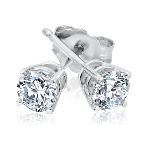 1Ct Round Simulated Diamond Omega Back Stud Earrings 14K White Gold Plated