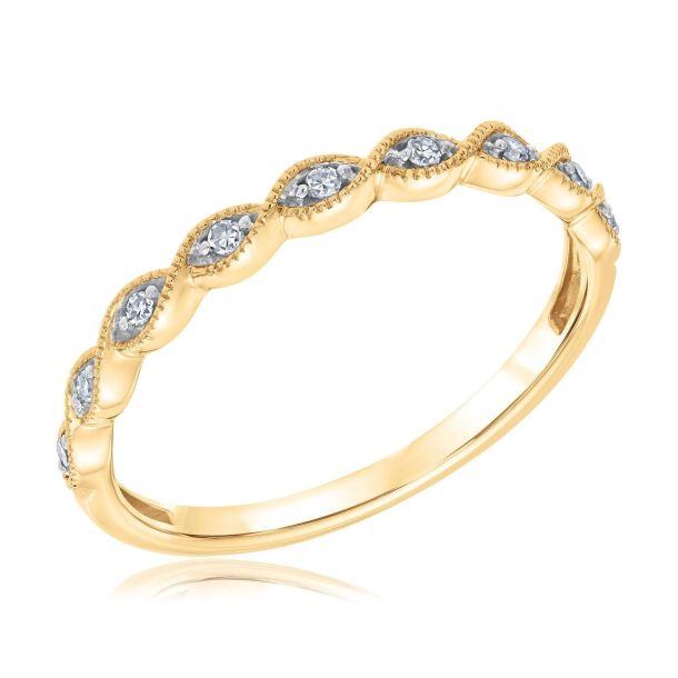 Round Diamond Yellow Gold Milgrain Stackable Ring 1/15ctw | REEDS Jewelers