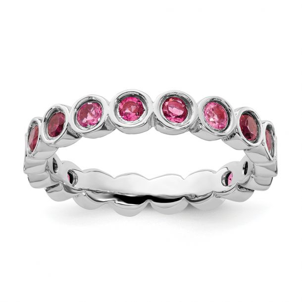 Round Pink Tourmaline Sterling Silver Stackable Ring REEDS Jewelers