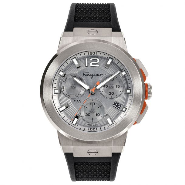 Ferragamo F-80 Titanium Tech Grey Dial and Black Silicone Strap