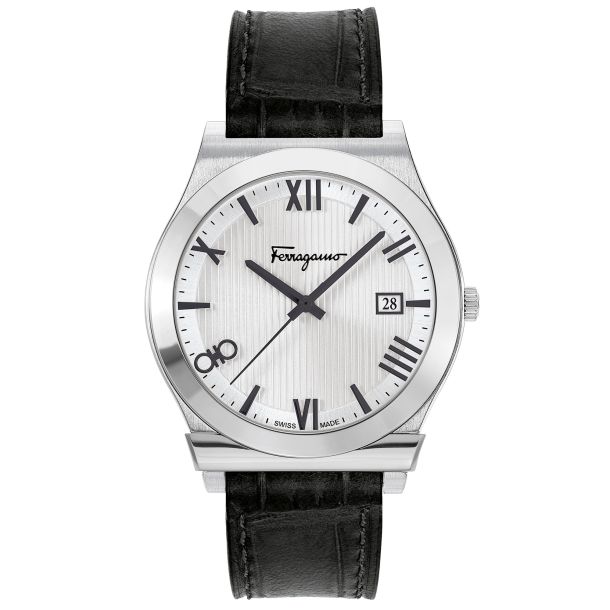 Ferragamo Gancini Black Leather Strap Watch 41mm SFKM00123 REEDS Jewelers