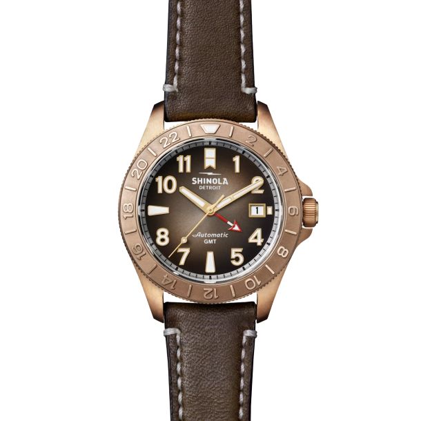 Shinola The Bronze Monster GMT Leather Strap Watch Set 40mm