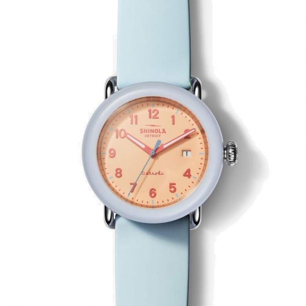 Shinola The Cotton Candy Detrola Powder Blue Silicone Strap Watch 38mm S0120231784