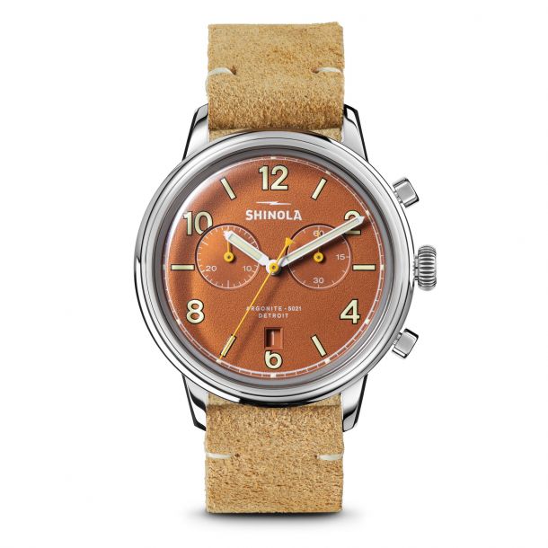 Shinola The Traveler Chono Brown Leather Strap Watch 42mm