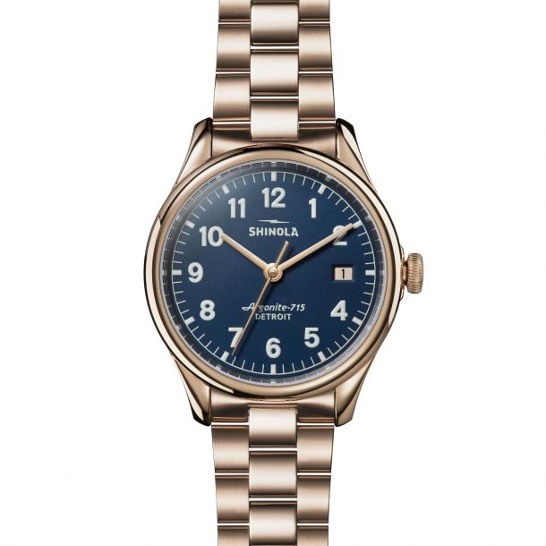 Shinola The Vinton 38mm Midnight Blue Dial Rose Gold-Tone Watch