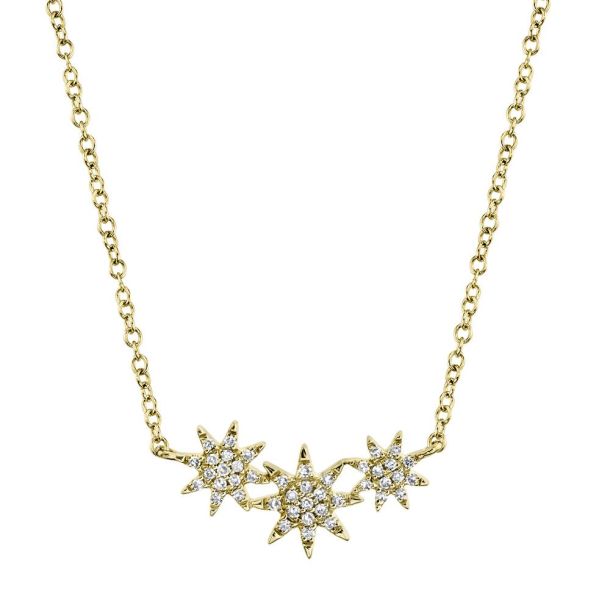 Shy Creation 1/10ctw Diamond Triple Star Yellow Gold Necklace REEDS