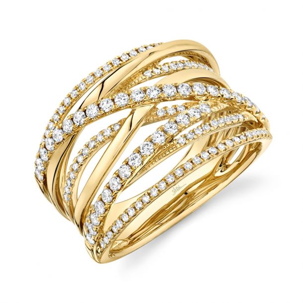 Shy Creation Diamond Crossover Yellow Gold Ring 5/8ctw