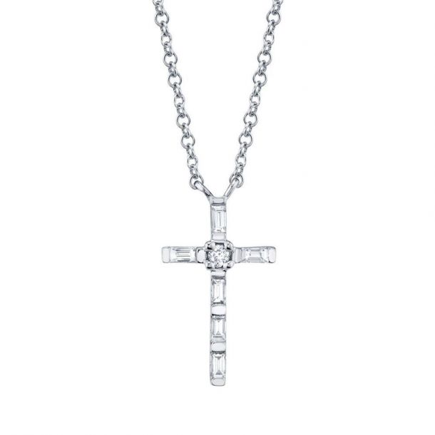 Cross pendant with baguette diamonds on sale