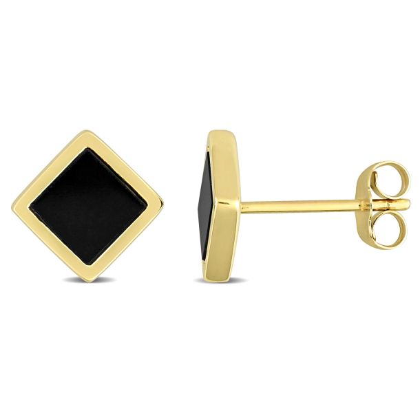 Square Black Onyx Yellow Gold Fashion Post Earrings REEDS Jewelers