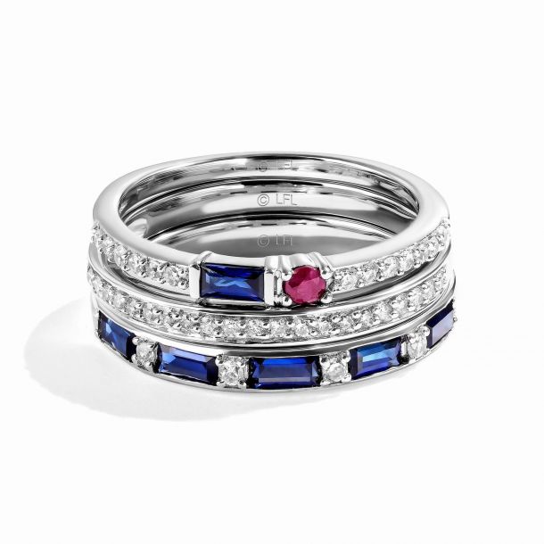 Star Wars Fine Jewelry R2 D2 Blue Sapphire Garnet and 1 3ctw Diamond Sterling Silver Stackable Ring Set Friendship REEDS Jewelers