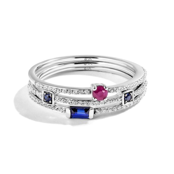 Star Wars™ Fine Jewelry R2-D2 Blue Sapphire, Garnet, and 1/5ctw Diamond  Sterling Silver Stackable Ring Set, Friendship
