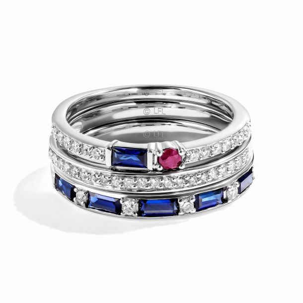 Star Wars Fine Jewelry R2 D2 Blue Sapphire Garnet and 1 3ctw Diamond Sterling Silver Stackable Ring Set Friendship Size 7