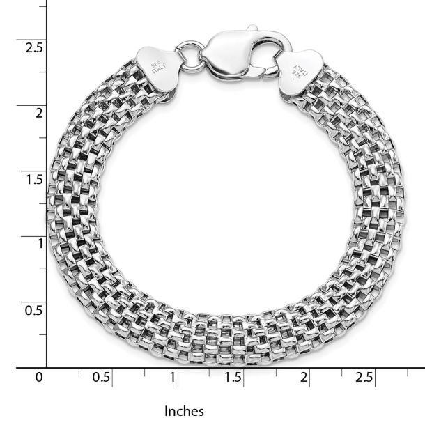Sterling Silver and Rhodium Plated Hollow Mesh Chain Bracelet 7.8mm 8.25 Inches REEDS Jewelers