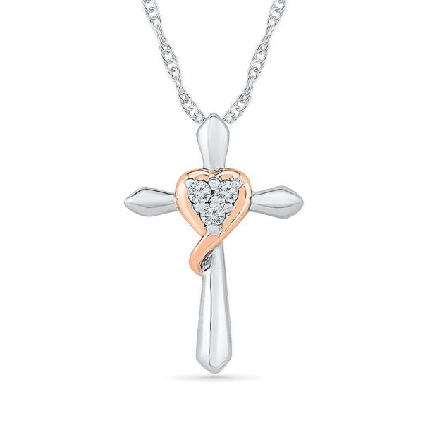 Silver cross with sales gold heart necklace