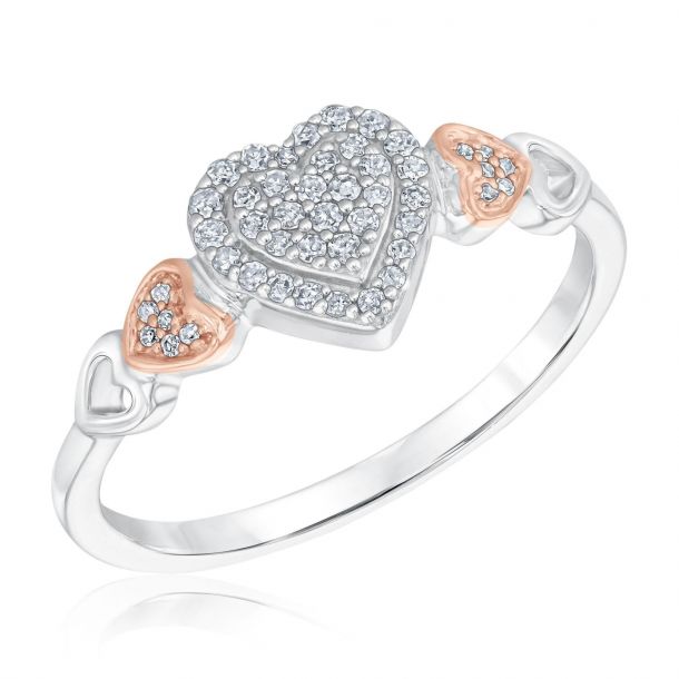 White Gold Heart and Leaf Diamond True Promise Ring 1/8ctw