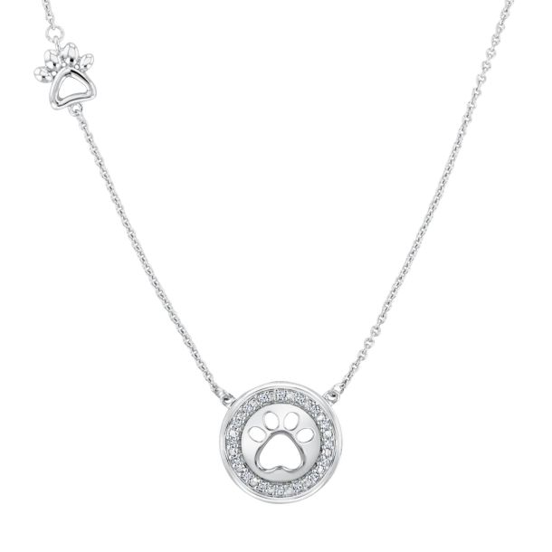 Sterling Silver Diamond Cut Out Paw Print Necklace 1 15ctw REEDS Jewelers