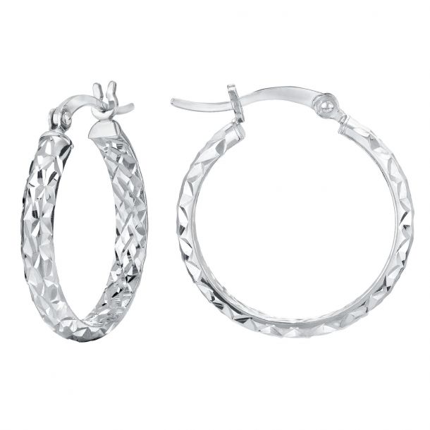 Diamond cut silver hoop earrings on sale