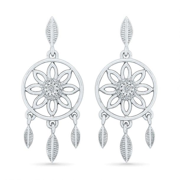 Sterling Silver Diamond Dreamcatcher Earrings 1 15ctw REEDS Jewelers