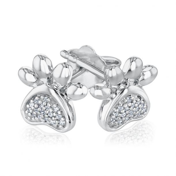 Sterling Silver Diamond Paw Print Stud Earrings 1 20ctw REEDS Jewelers