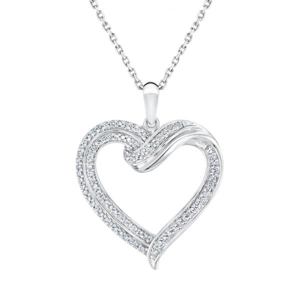 Sterling Silver Diamond Swirl Heart Pendant Necklace 1 4ctw REEDS Jewelers