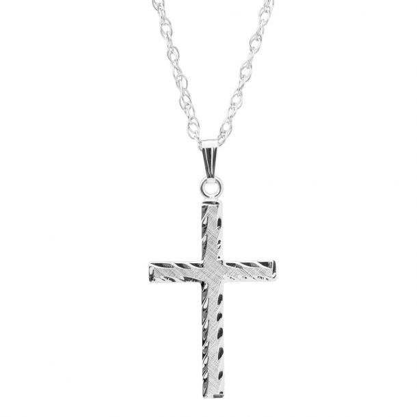 Sterling Silver Engraved Cross Pendant Necklace