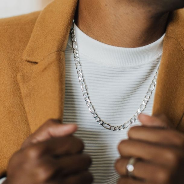 7mm sterling top silver figaro chain