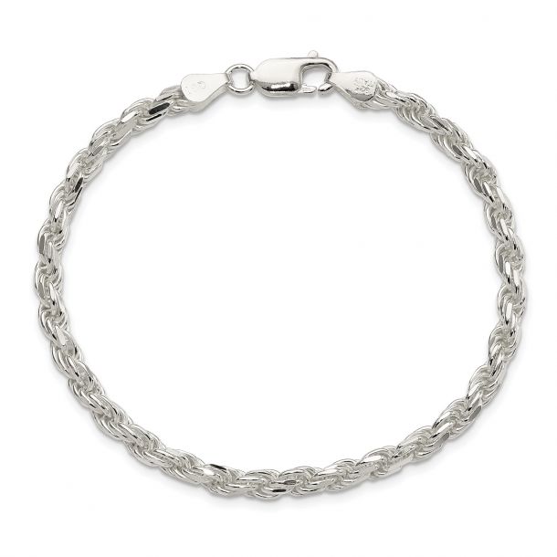 Sterling Silver Solid Diamond-Cut Rope Chain Bracelet | 4.25mm | 8 ...