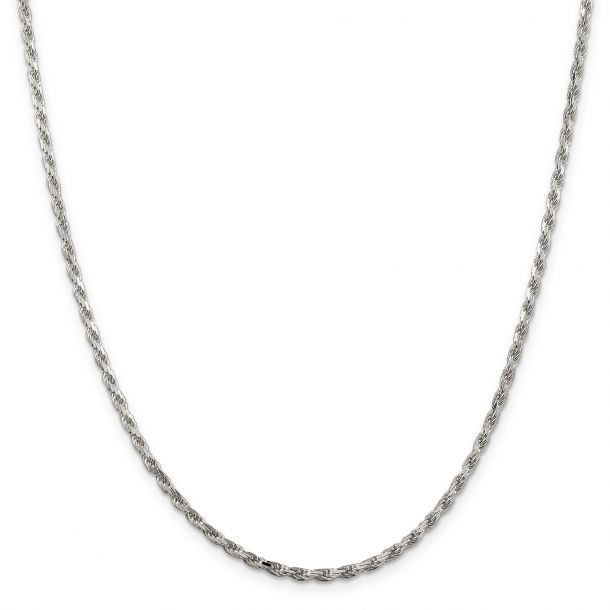 Sterling Silver Solid Diamond-Cut Rope Chain Necklace, 2.5mm