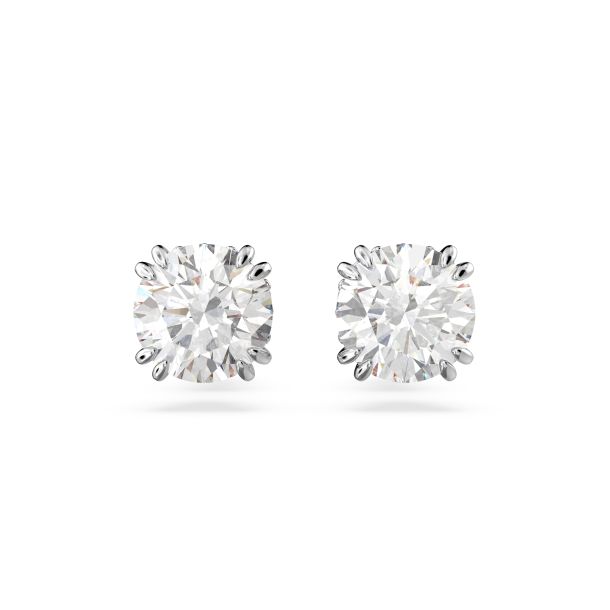 Attract stud earrings, Square cut, White, Rhodium plated