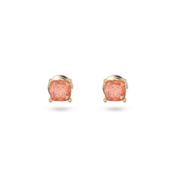 Swarovski Crystal and Zirconia Stilla Gold-Tone Plated Orange Cushion-Cut  Stud Earrings