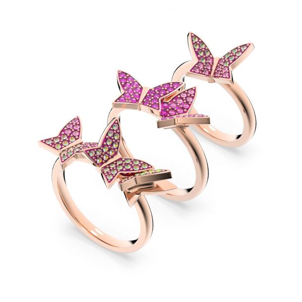 Welkom Alice Ingenieurs Swarovski Crystal Lilia Rose Gold-Tone Butterfly Ring Set | REEDS Jewelers