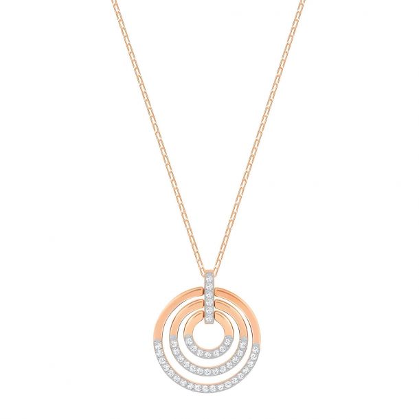 Swarovski Crystal Medium White Rose Gold Plated Circle Pendant Necklace