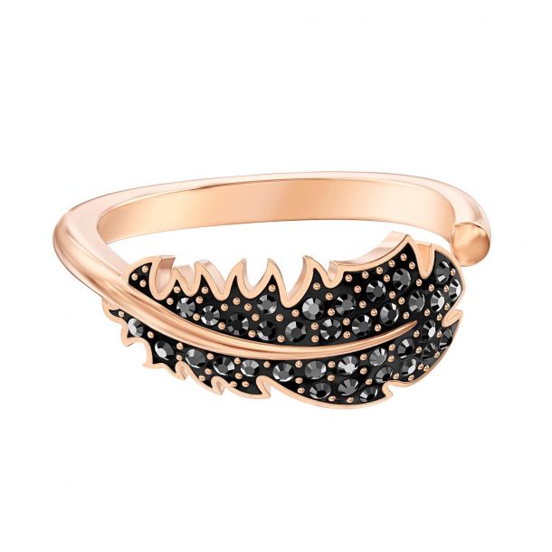 Swarovski Crystal Naughty Collection Feather Ring Rose Gold Tone Size 8