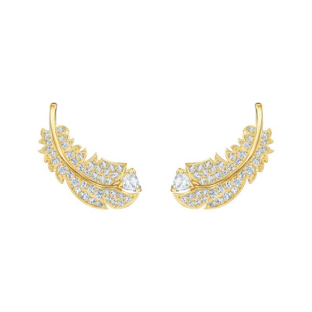 Swarovski Crystal Nice Clear Gold Tone Plated Feather Earrings
