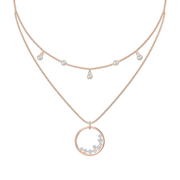 Swarovski Crystal North White Double Necklace Rose Gold Tone